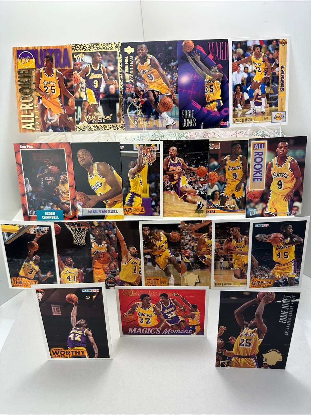 Magic Johnson + Nick Van Exel/Eddie Jones Rookies Lakers lot of 22 +James Worthy